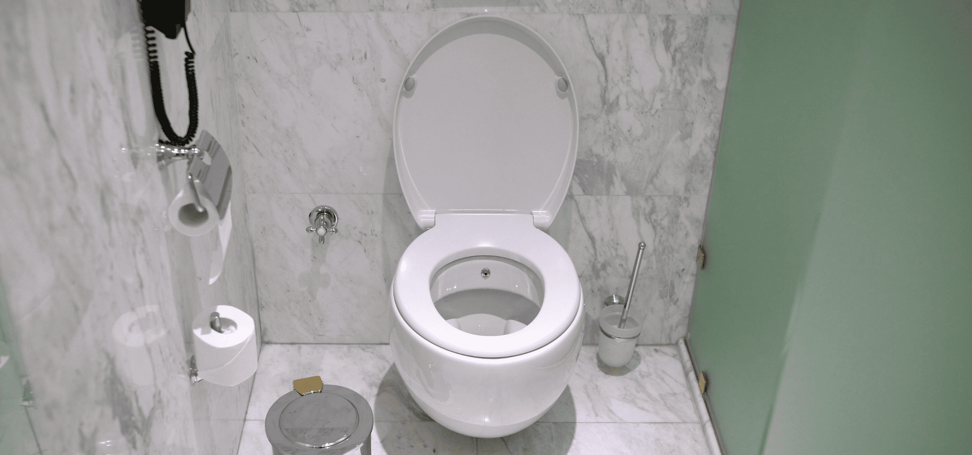 A standard toilet in a separate area in a hotel bathroom