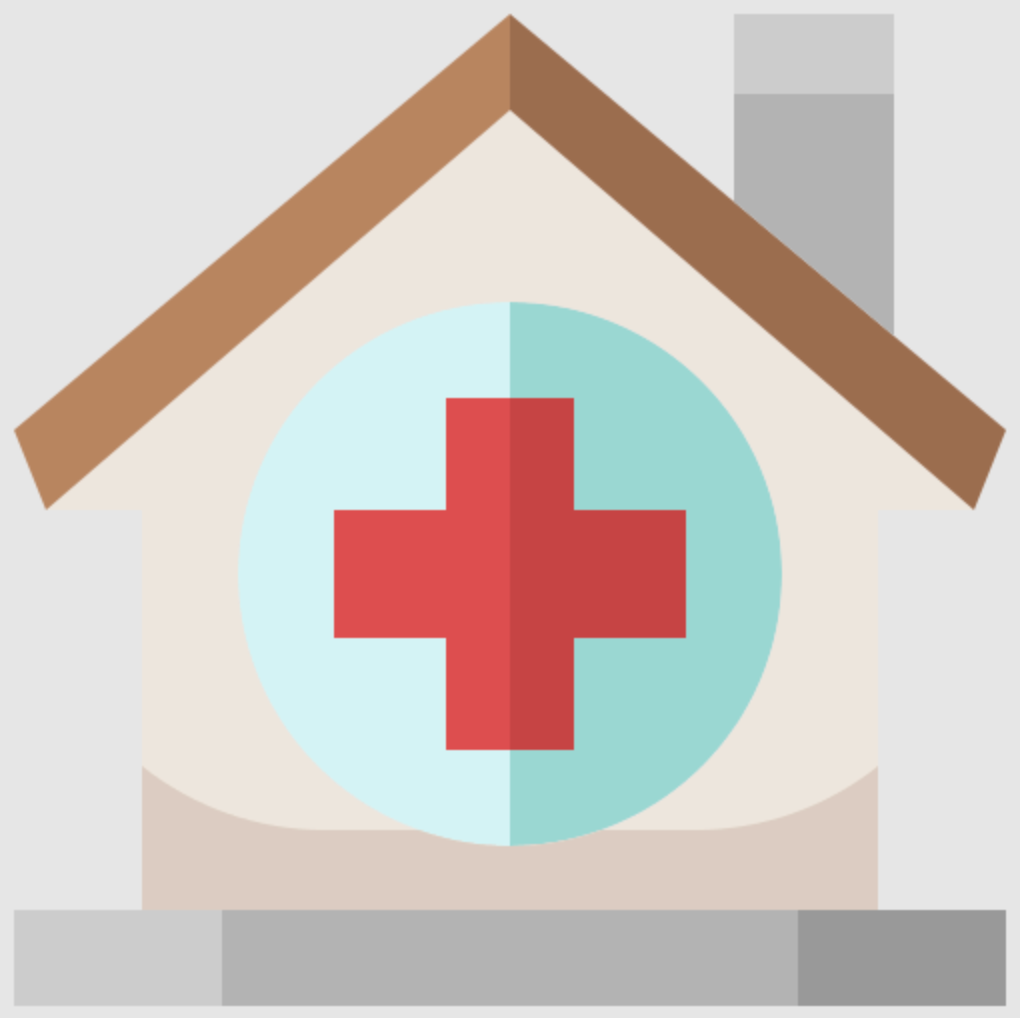 Une maison avec une croix rouge au milieu.