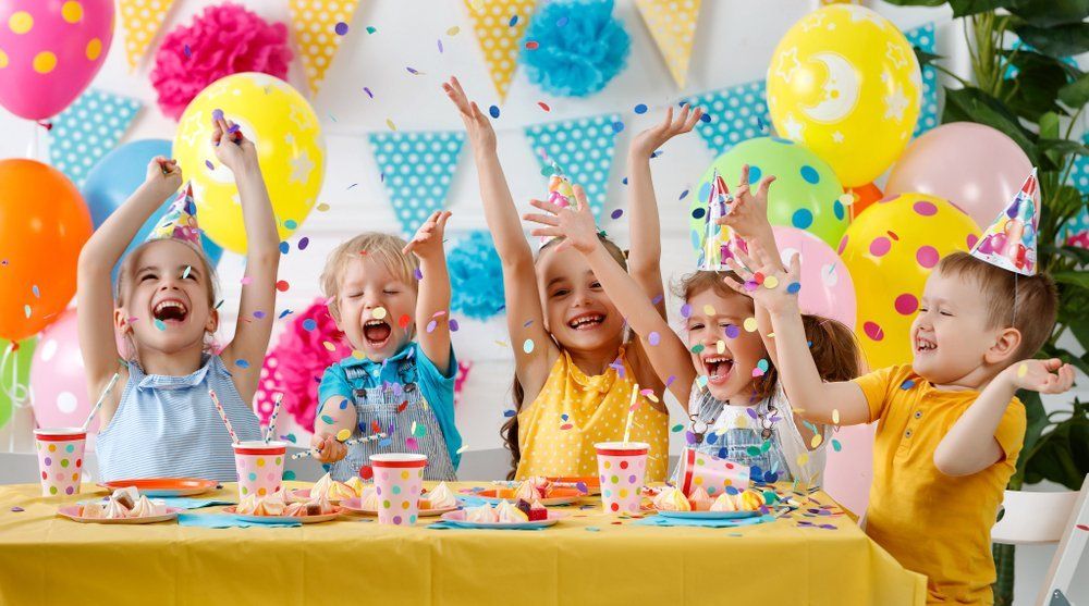 Happy Kids With Cake And Ballons — Delaine’s Party Hire In Laurieton NSW