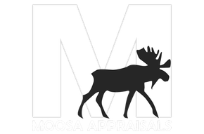 A Moose is walking in front of a letter m on a white background.