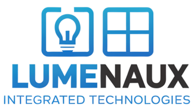 Blue Lumenaux Integrated Technologies logo with lightbulb and window icons