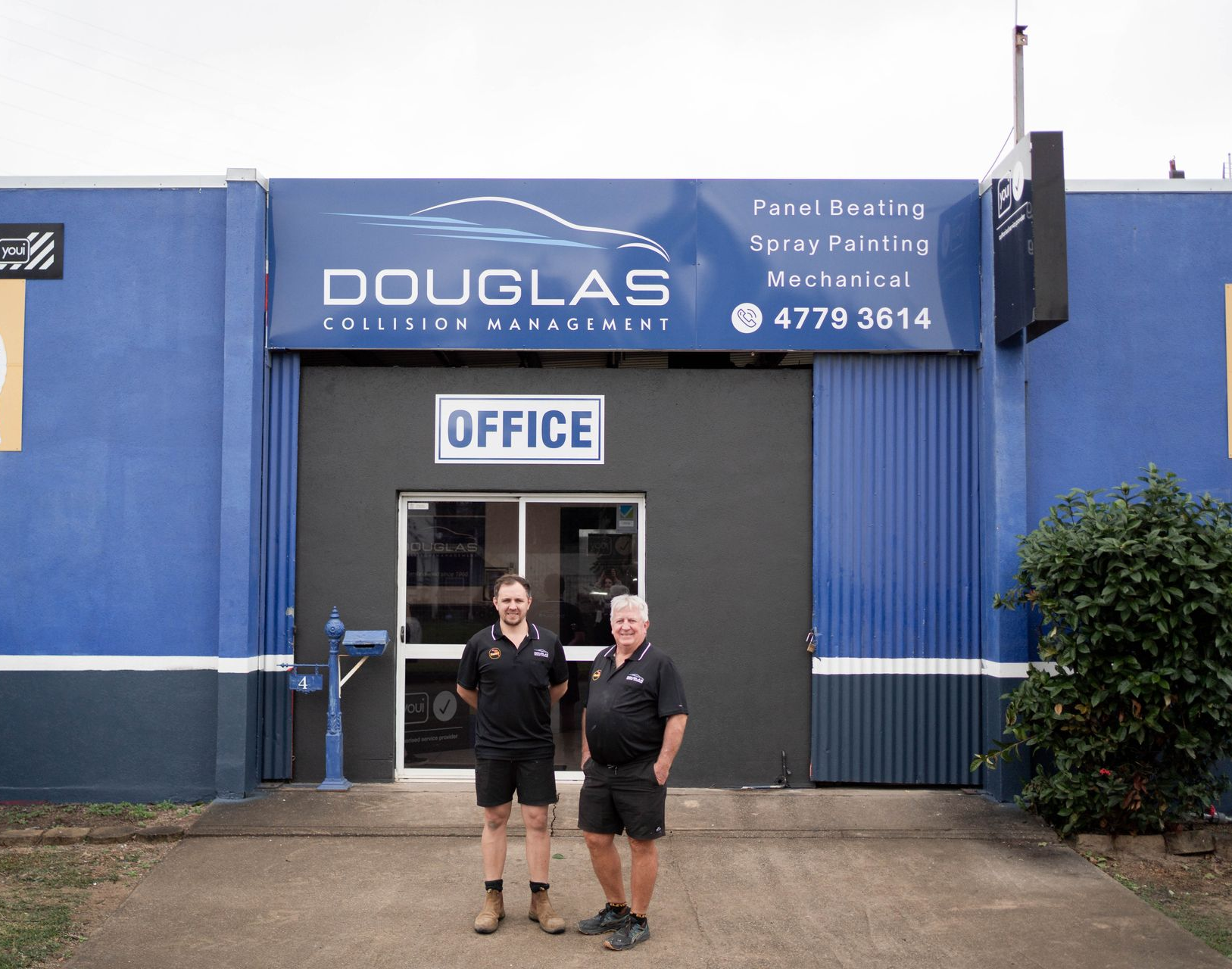 owners Justin & David out front of workshop — Douglas Collision Management In Currajong, QLD