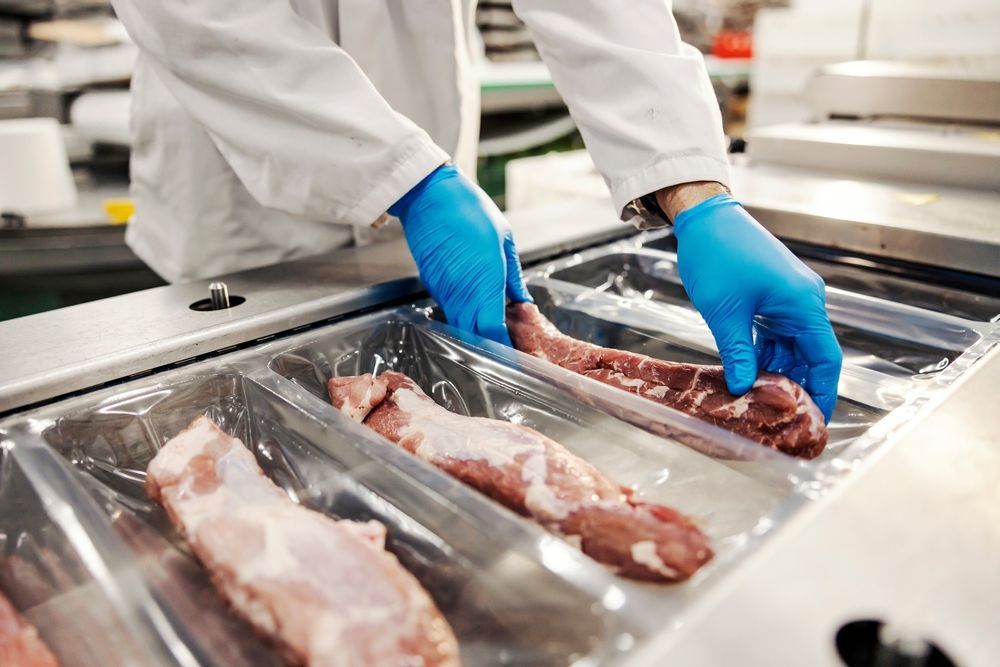 Packing meat with vacuum heat sealing machine — Wholesale Butchery in Cobar, NSW