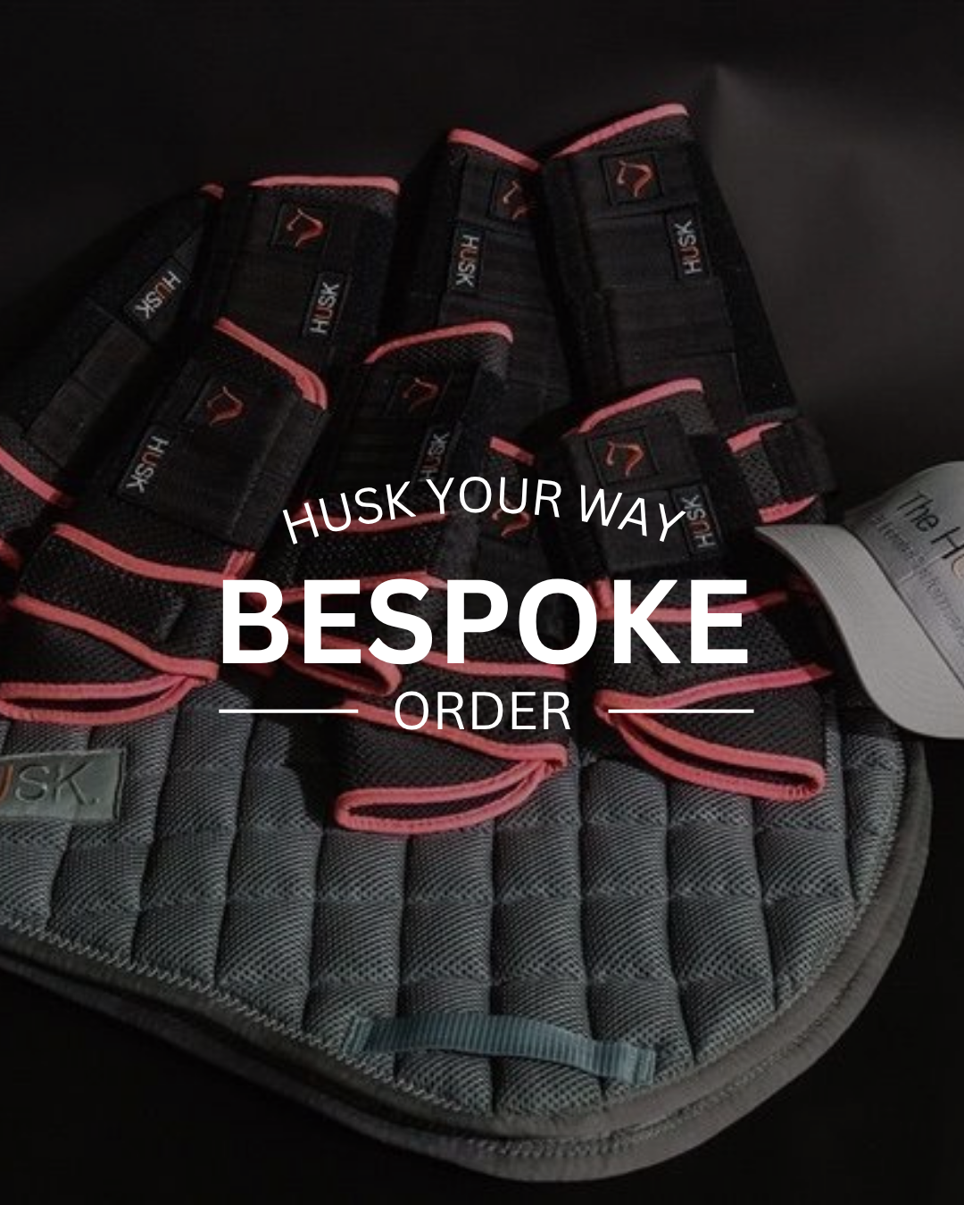 Close-up of black and pink horse gear with
