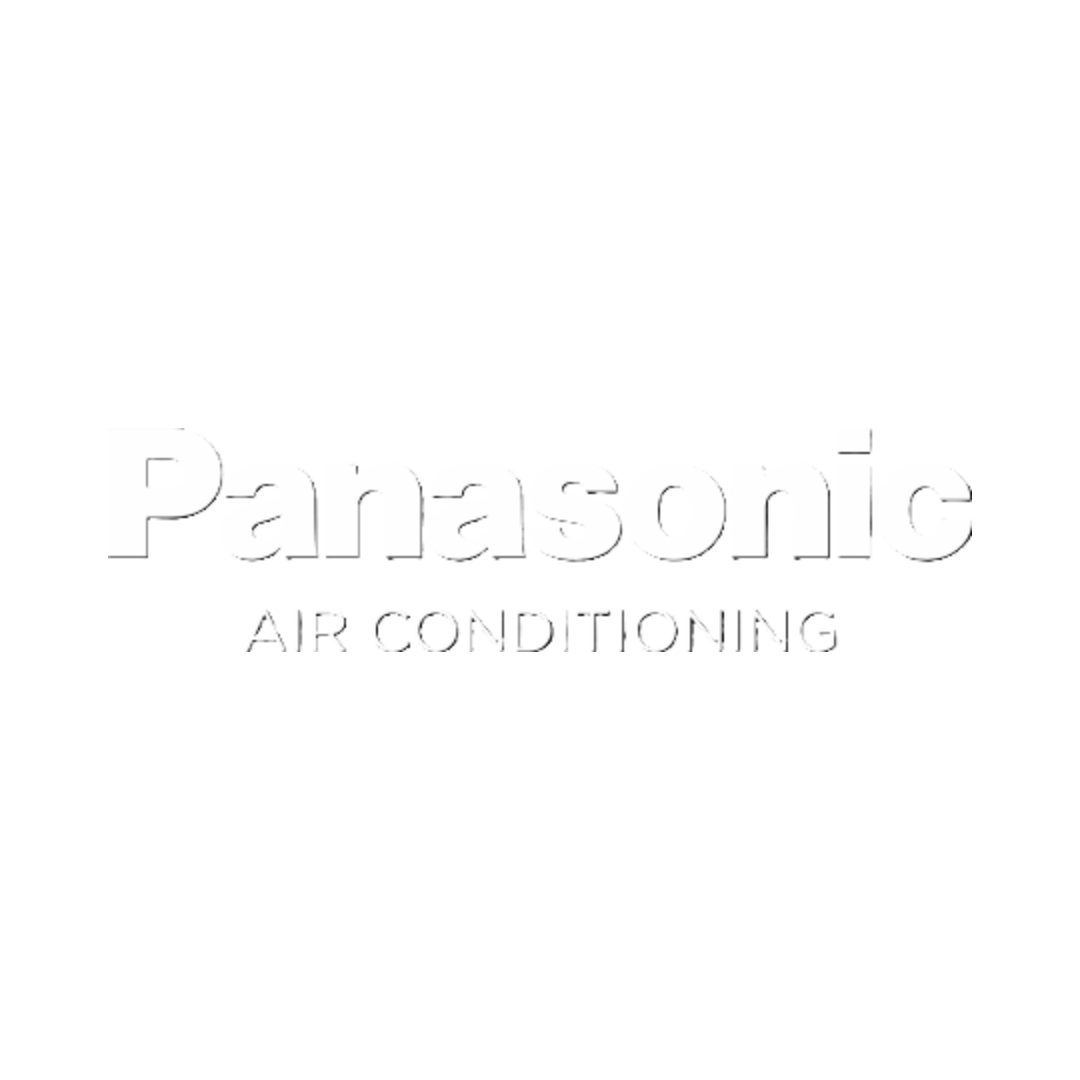 A white logo for panasonic air conditioning on a white background.