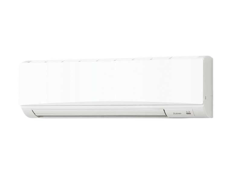 A white wall mounted air conditioner on a white background.