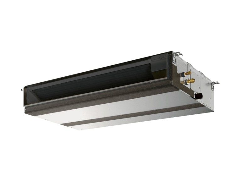 A picture of a ceiling mounted air conditioner on a white background.