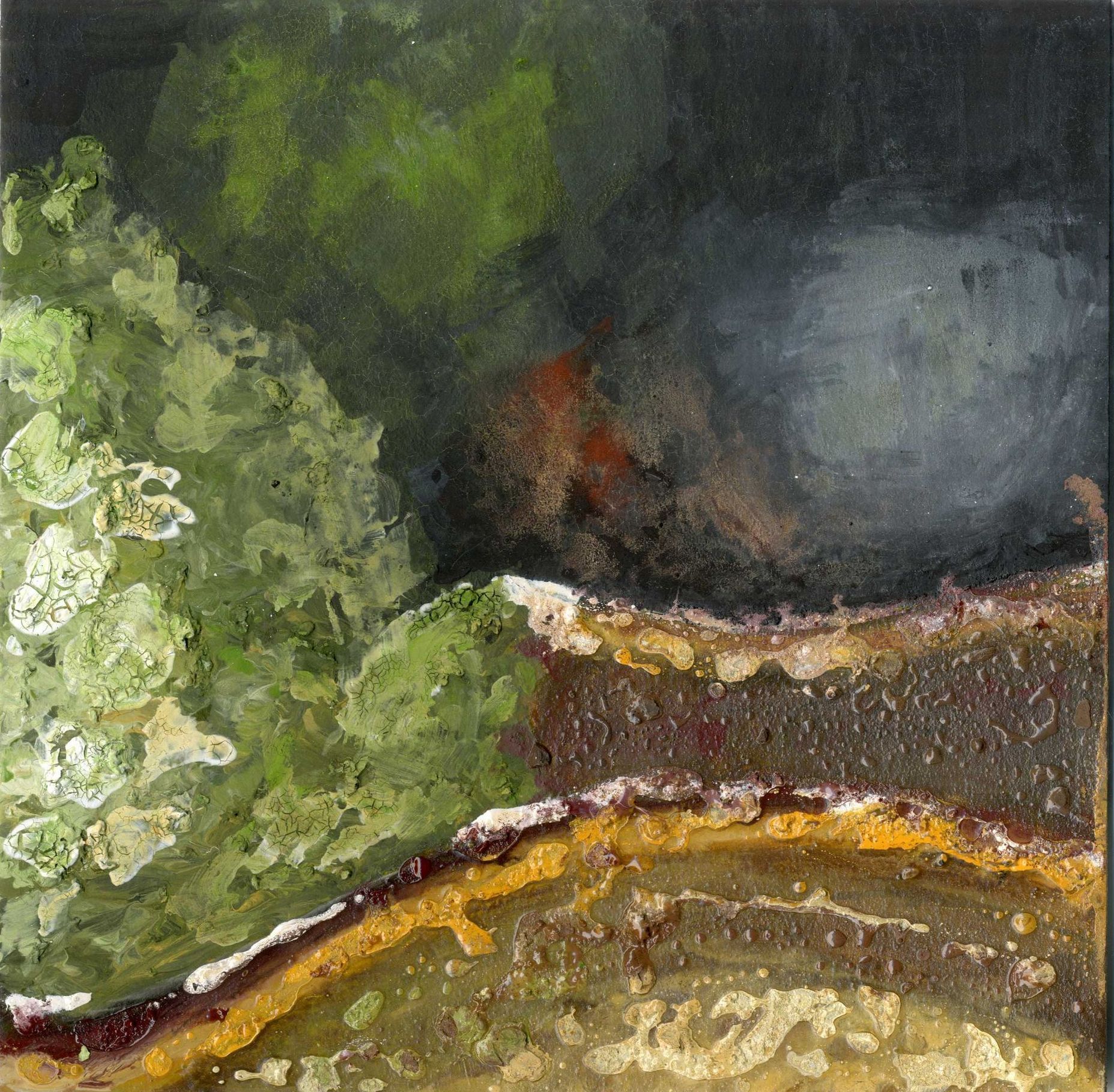 Painting created by experimenting with various pigments and binders such as natural organic pigments, artificial inorganic pigments, synthetic pigments, oil, egg tempera, curd, agar agar, gouache, acrylic binder, casein, paste, honey and gruel.
20 x 20 cm