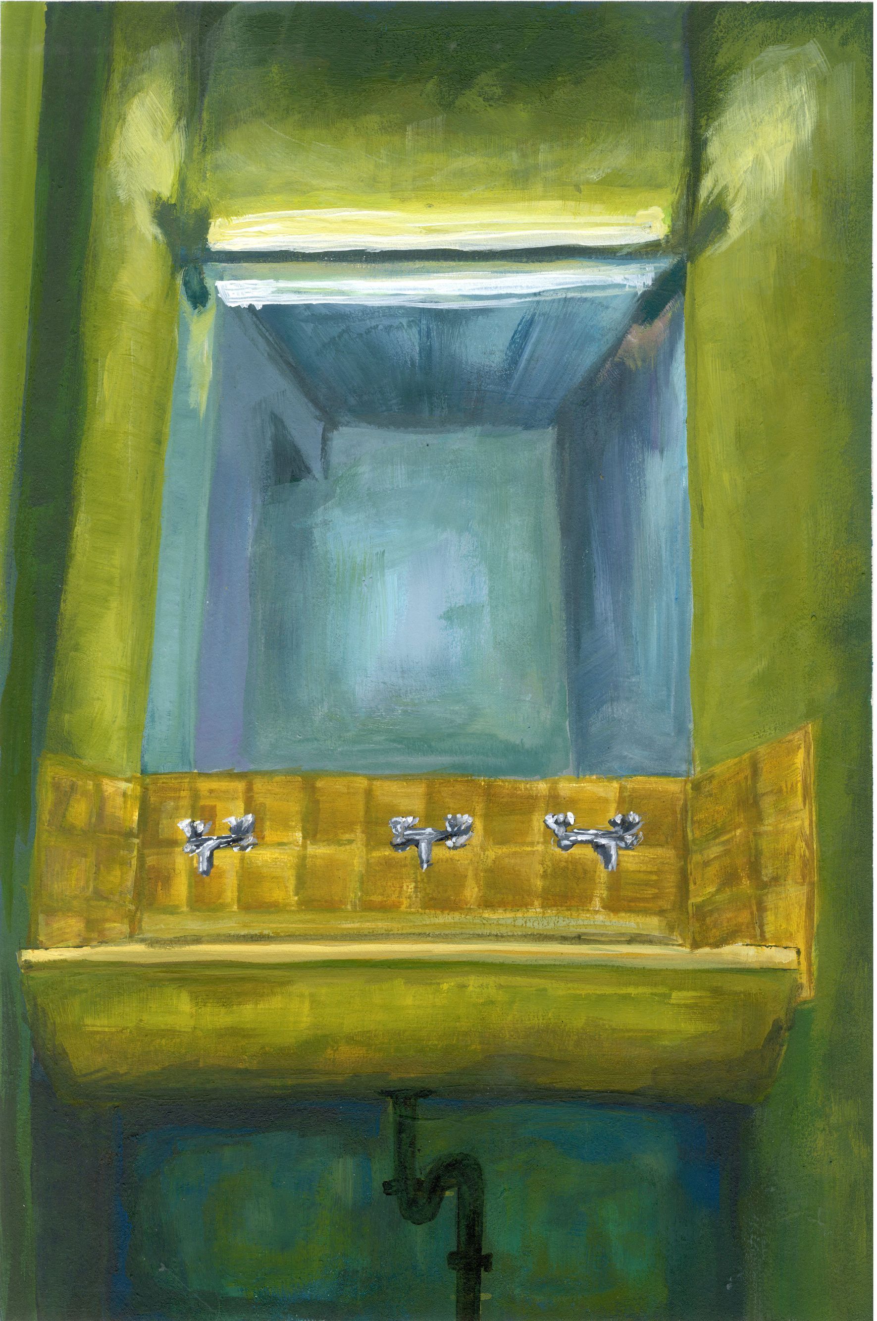 Acrylic painting depicting a  room atmosphere that was created by studying colour theory and colour mixtures.
Acrylics on cardboard, 29.7 x 42 cm