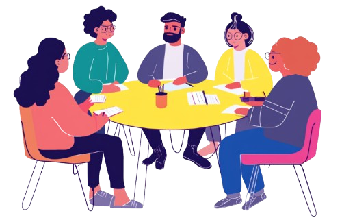 Cartoonized Team Meeting at Table Business Tech Geaux Fig