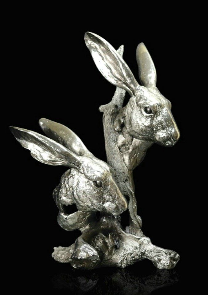 Hares - Nickel Resin Sculpture - Keith Sherwin