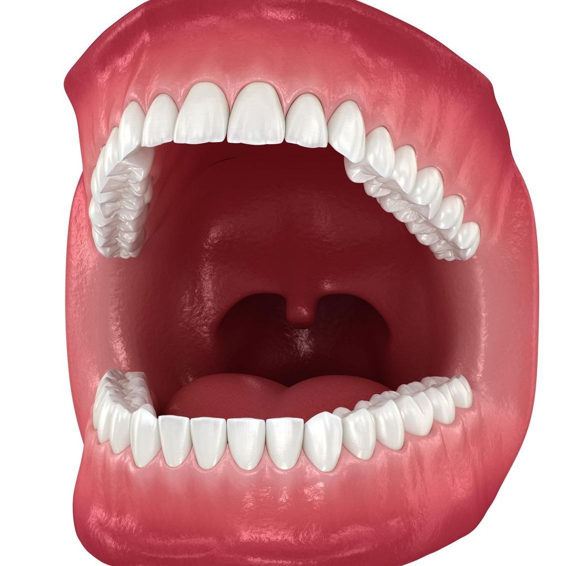 A close up of a person's mouth with their teeth visible