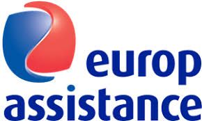 Un logo per l'assistenza all'Europa con un cerchio rosso e blu.