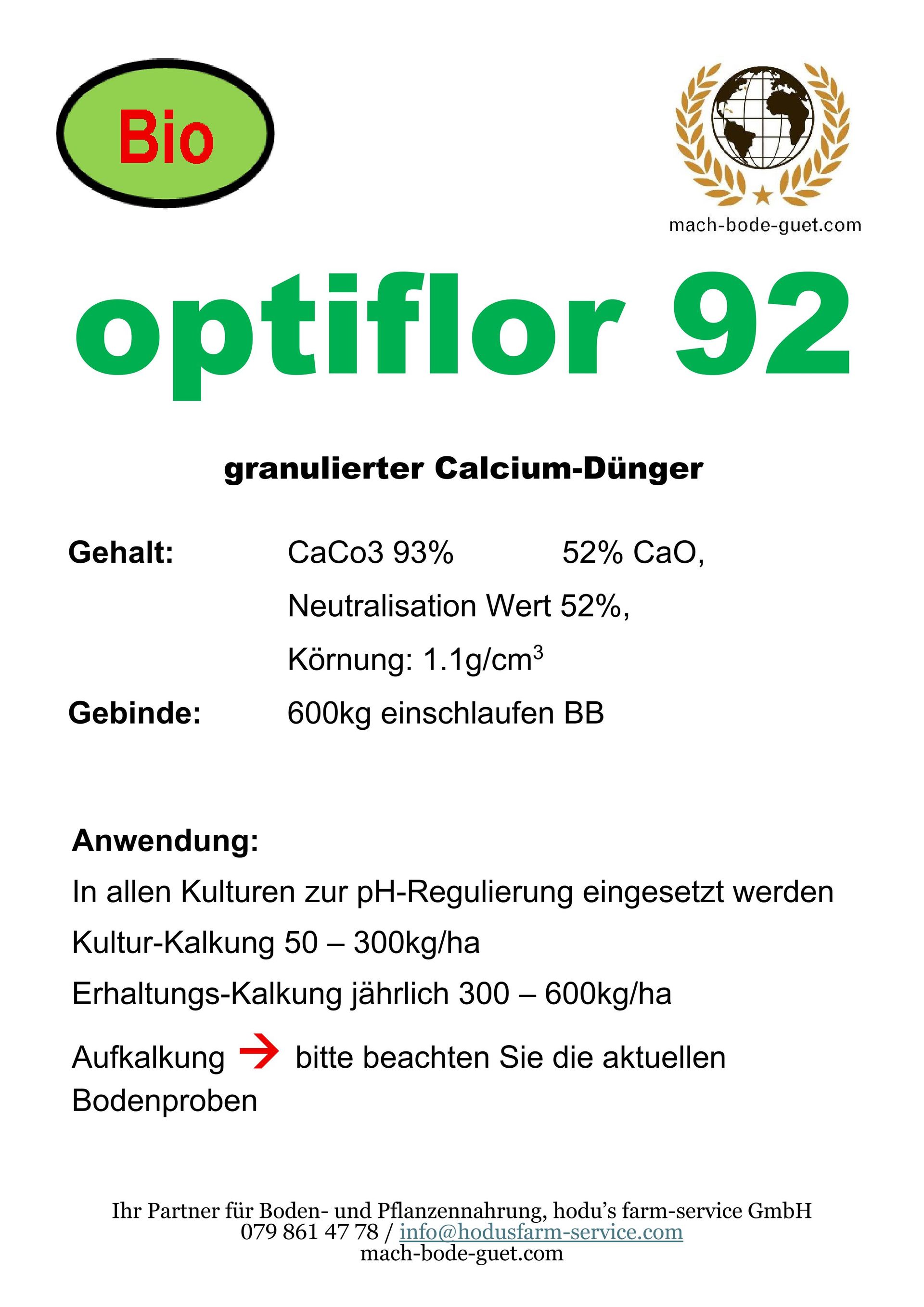 optiflor 92 granulierter Kalkdünger ohne chemische Zusatzstoffe