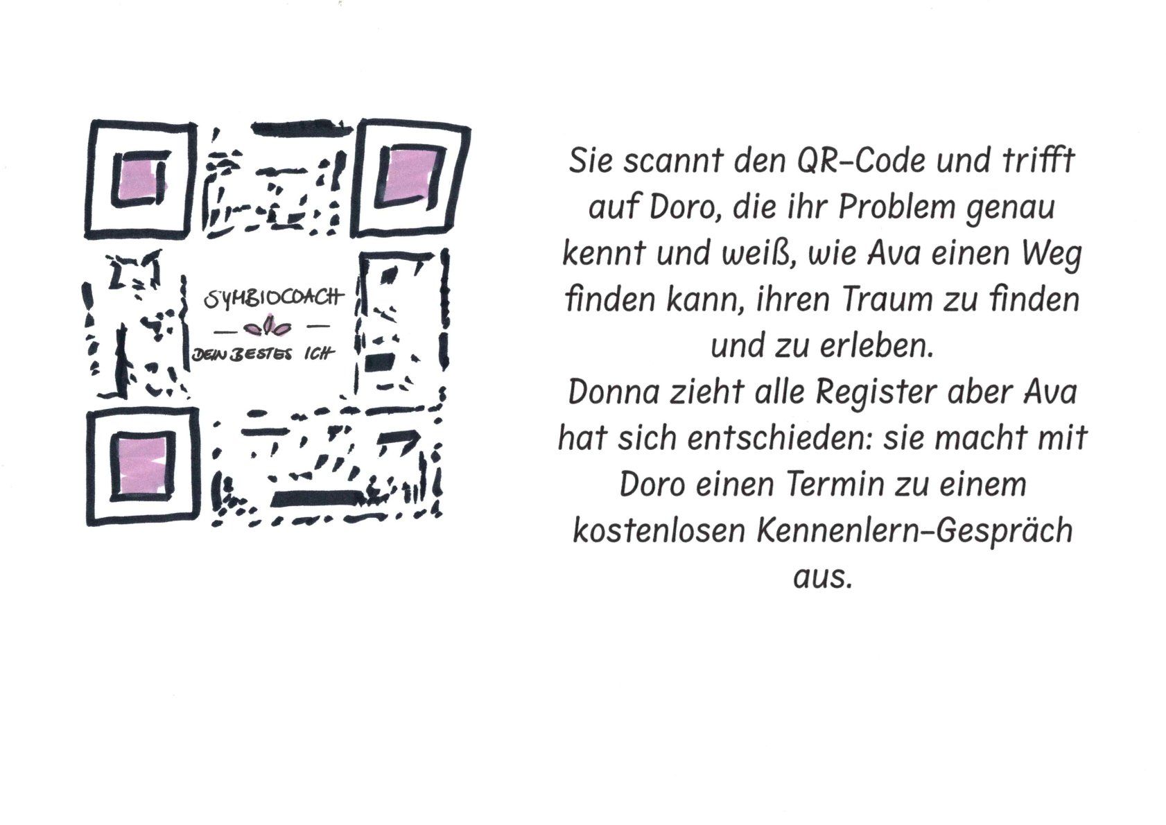 In der Anzeige ist ein QR Code abgebildet, den Ava scannt und auf die Website von Doro gelangt
