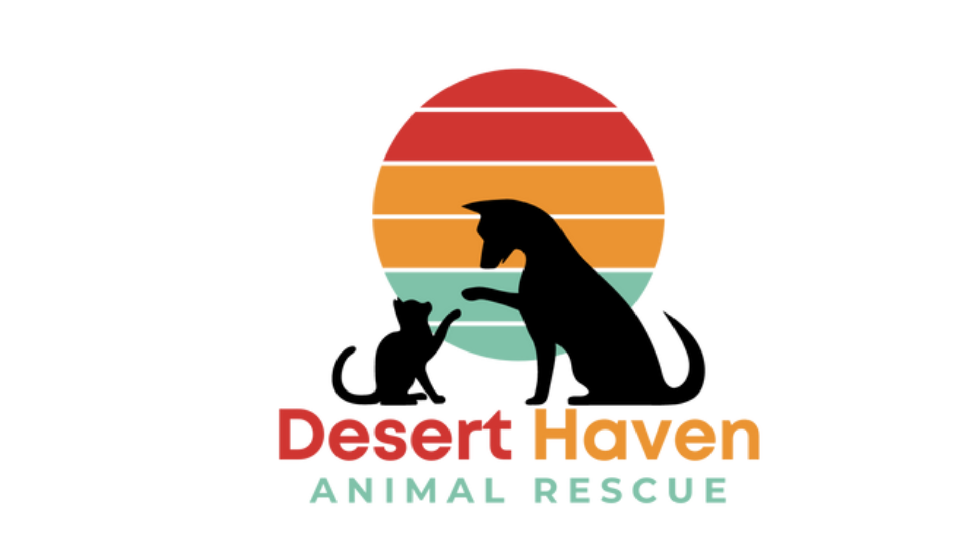 The logo for desert haven animal rescue shows a dog and a cat.