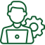 Green hands reaching towards a heart in the center, symbolizing care and support.