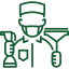 Green hands reaching towards a heart in the center, symbolizing care and support.