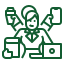 Green hands reaching towards a heart in the center, symbolizing care and support.