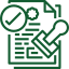 Green icon of interconnected elements: factory, package, warehouse, person, all linked to a central gear.