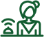 Green icon of interconnected elements: factory, package, warehouse, person, all linked to a central gear.