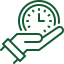 Green icon of interconnected elements: factory, package, warehouse, person, all linked to a central gear.