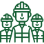 Green icon of interconnected elements: factory, package, warehouse, person, all linked to a central gear.
