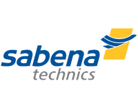 Logo Sabena Technics : texte et symbole bleus sur fond blanc.