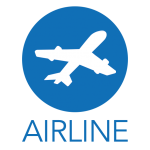 Icône d'avion blanc dans un cercle bleu, avec le texte « AIRLINE » en dessous.