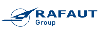 Logo du groupe RAF avec un avion stylisé bleu dans un cercle, suivi du texte bleu « RAFAUT » et « Group ».