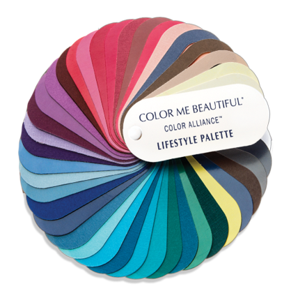Circular fan of colorful paint swatches labeled “Color Me Beautiful” and “Lifestyle Palette”