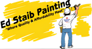 Ed Staib Painting logo: painter on yellow background, with text 