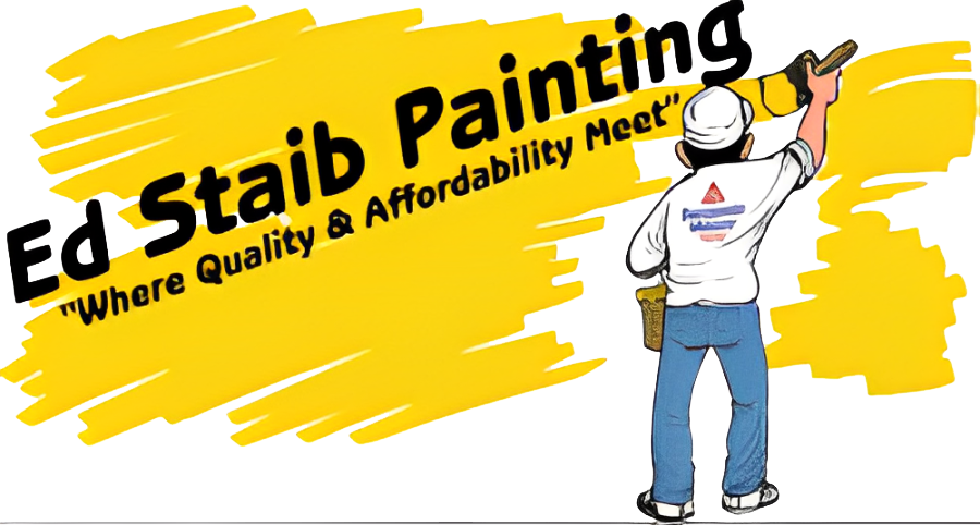 Ed Staib Painting logo: painter on yellow background, with text 