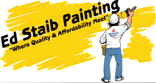 Ed Staib Painting logo: painter on yellow background, with text 