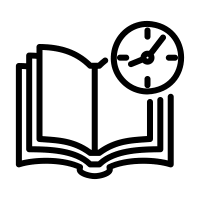 An open book with a clock on top of it.