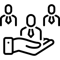 A hand is holding three people in ties.
