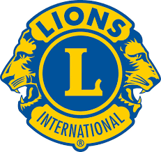 A blue and yellow logo for the lions international club