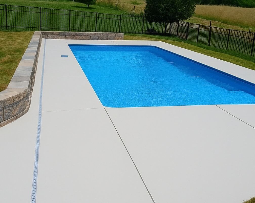 A large swimming pool with a fence around it