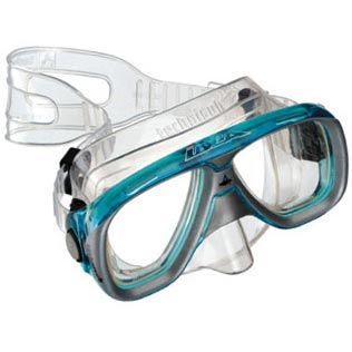 maschera technisub trasparente e azzurra