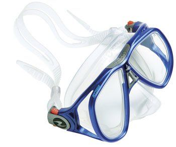 maschera subacquea trasparente e blu technisub