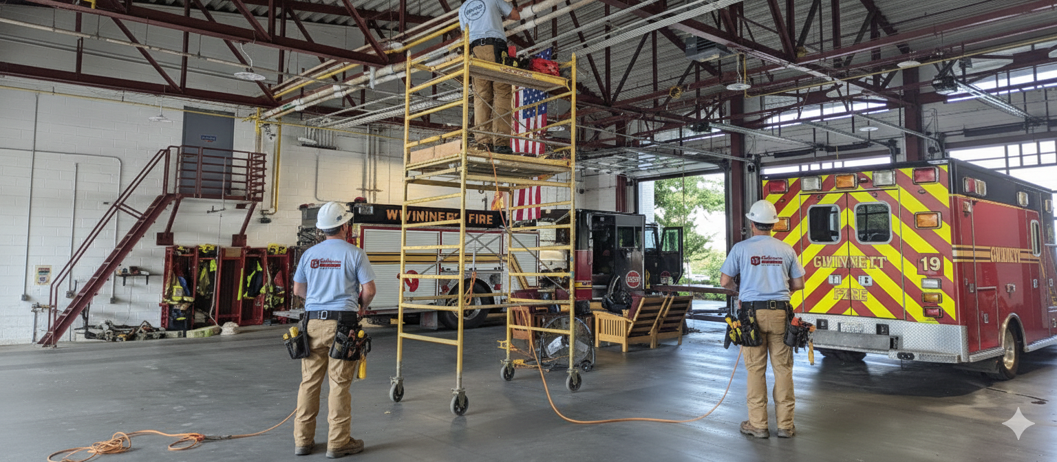 A gray Tesla Wall Connector and a disconnect switch box mounted on a white wall in a residential garage.