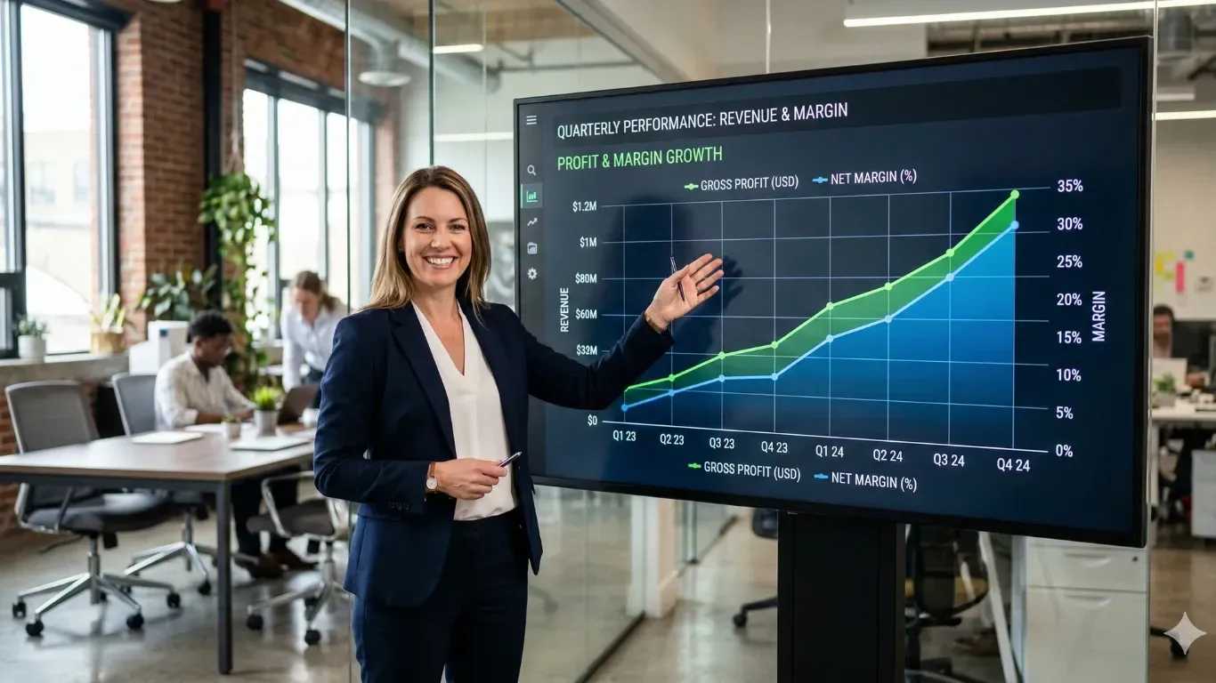 Business profitability growth upward profit trend after implementing expense analysis Chelmsford Massachusetts