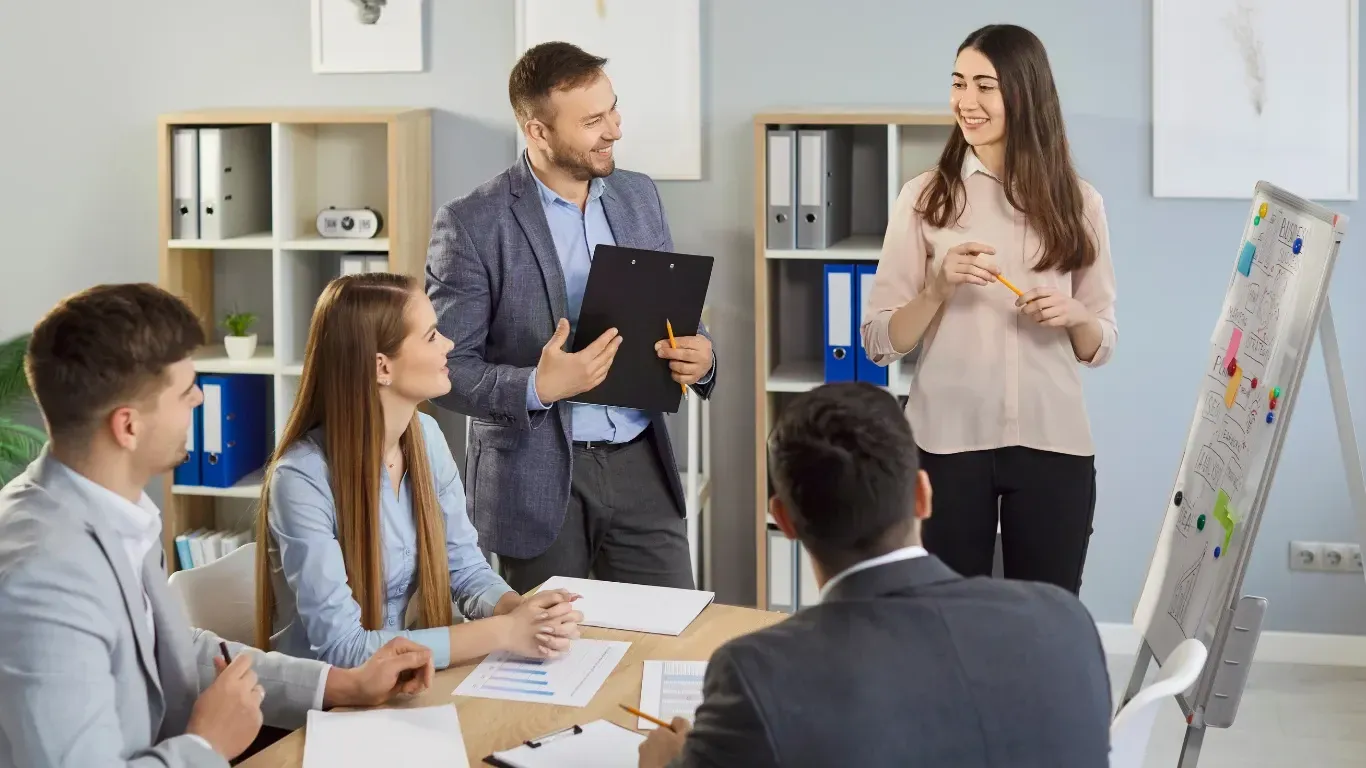 CEO presenting strategic growth results and performance metrics with fractional Chief of Staff support Chelmsford Massachusetts