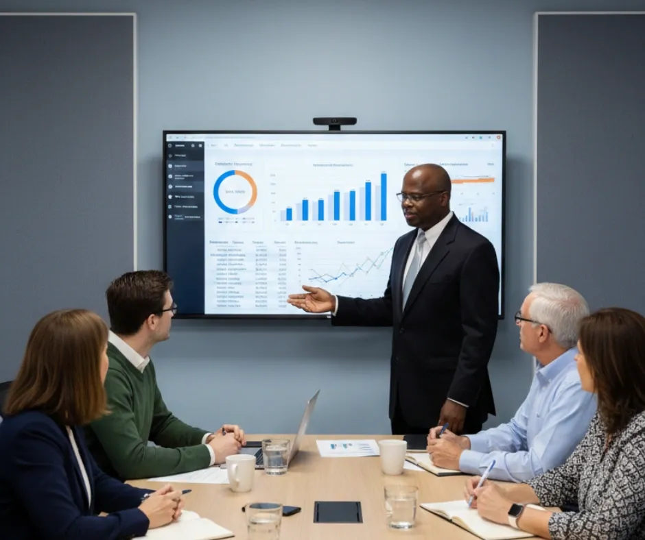 Fractional CFO Patrick Kimera collaborative strategy meeting with business leadership team Chelmsford Massachusetts