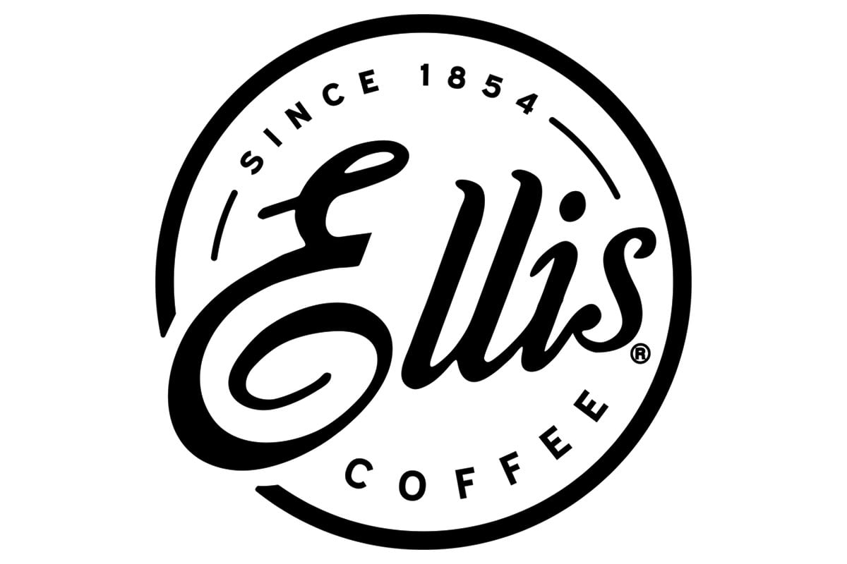 Ellis Coffee logo: Black and white circular logo with