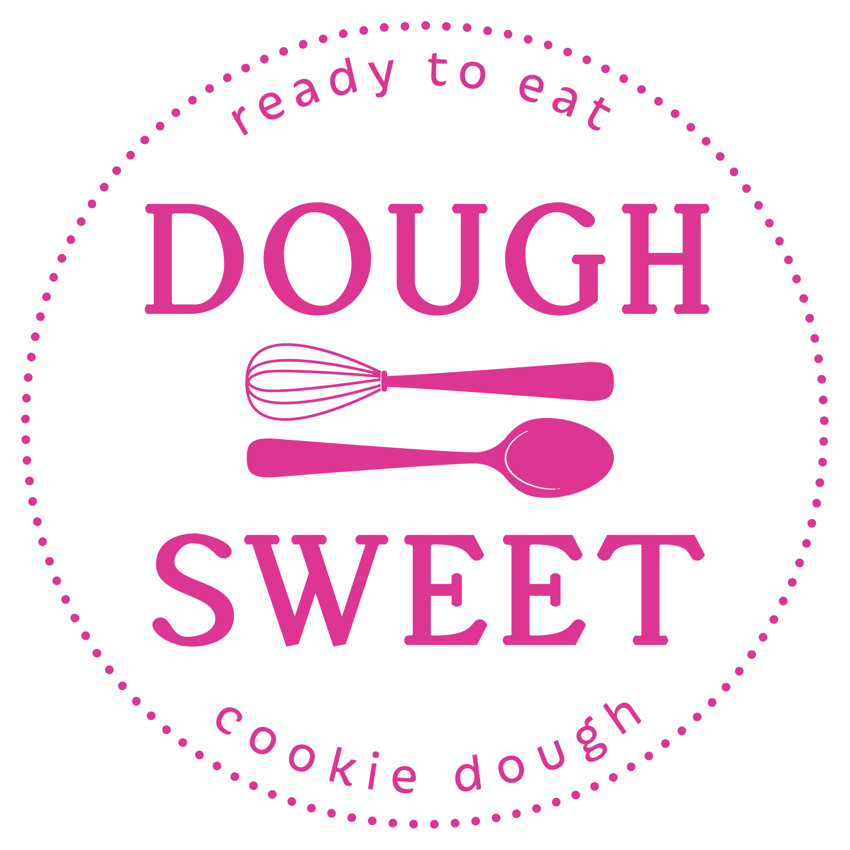 Logo for Dough Sweet cookie dough, pink on white: