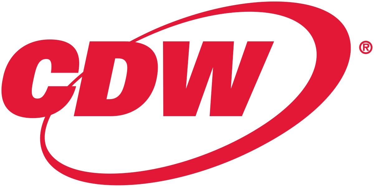 A red and white logo for cdw on a white background