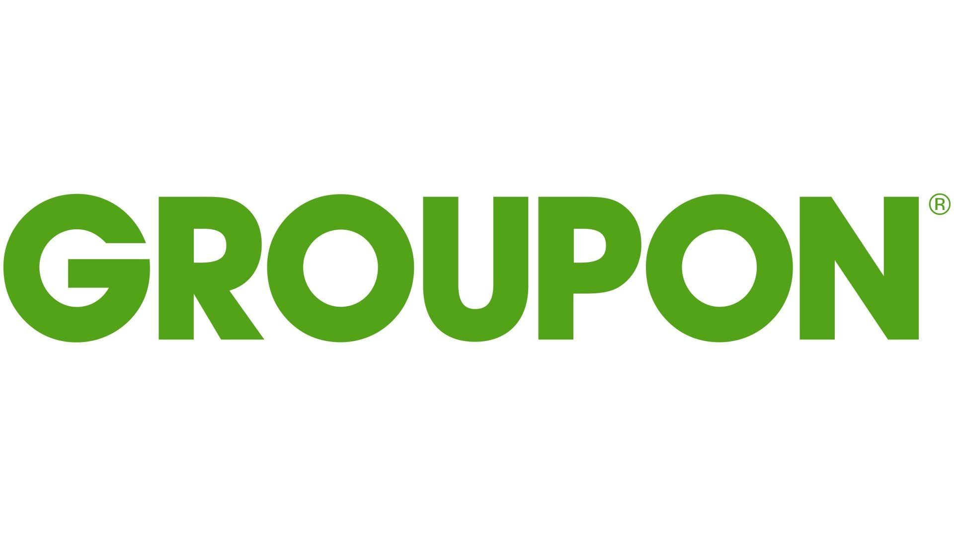 The groupon logo is green and white on a white background.
