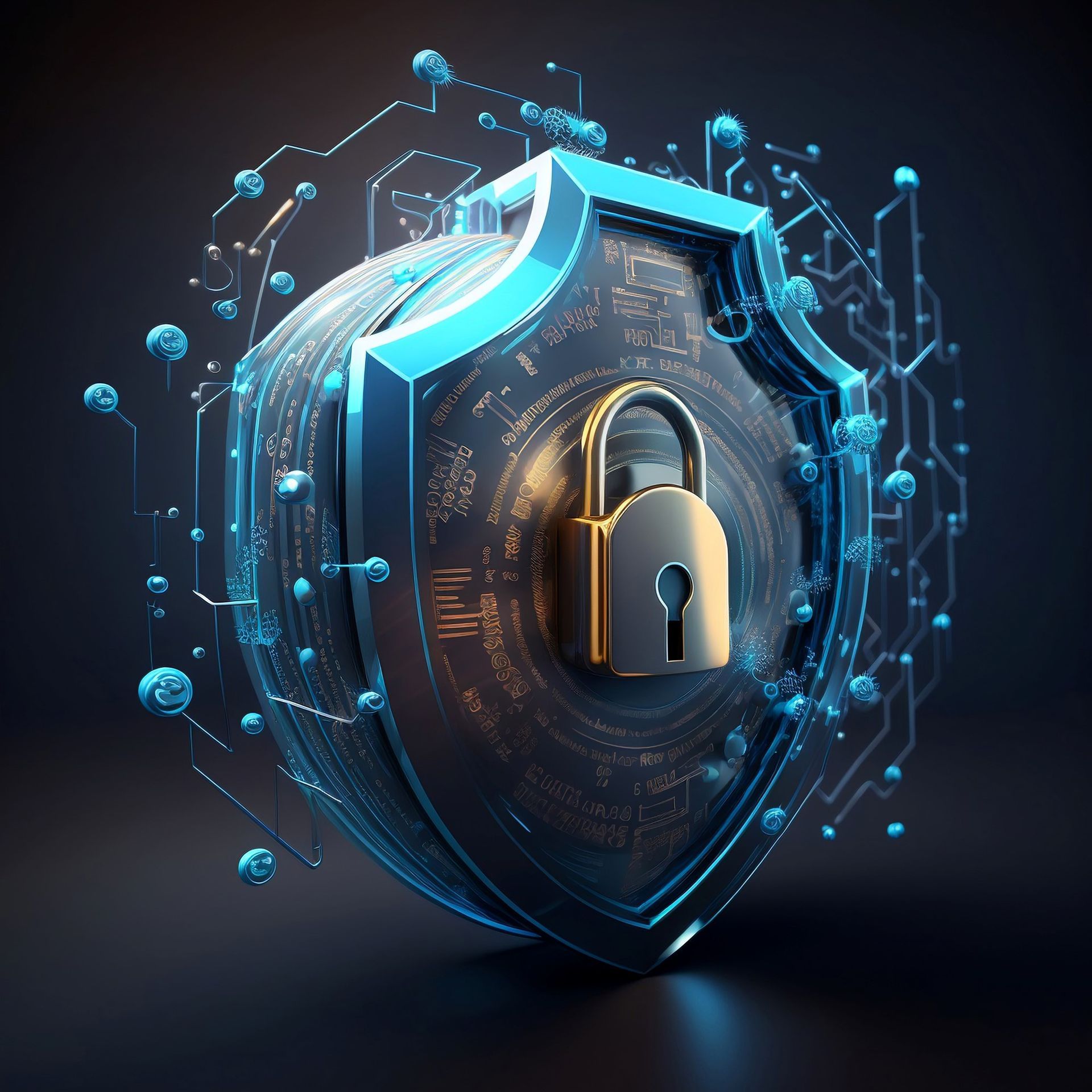 A 3d rendering of a shield with a padlock on it