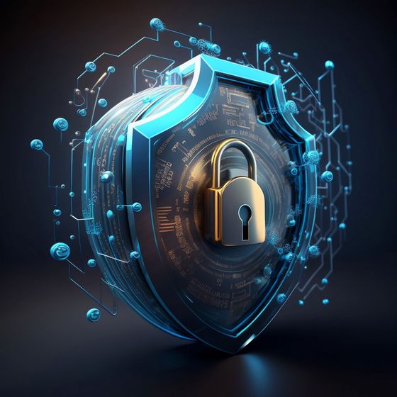 A 3d rendering of a shield with a padlock on it